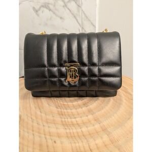 NWOT $1550 Burberry Lola Mini Quilted Leather Crossbody Bag Gold Logo Black Read